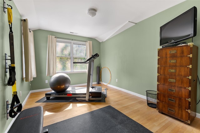 37 Rutland St, Mount Kisco, NY 10549 - exercise area featuring vaulted ceiling and wood finished floors