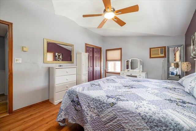 100 Virginia St, Valley Stream, NY 11580 - bedroom with lofted ceiling, light wood-style flooring, a wall mounted AC, and ceiling fan