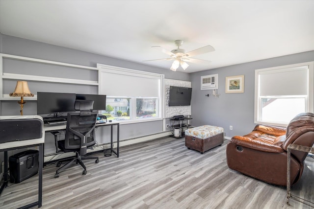 100 Virginia St, Valley Stream, NY 11580 - home office with ceiling fan, wood finished floors, and an AC wall unit
