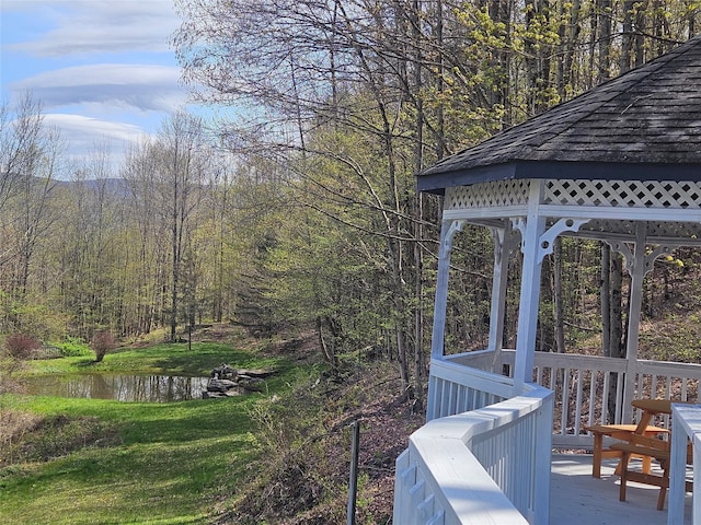 470 Shaver Hill Rd, Andes, NY 13731 - view of yard featuring a gazebo, a forest view, and a water view