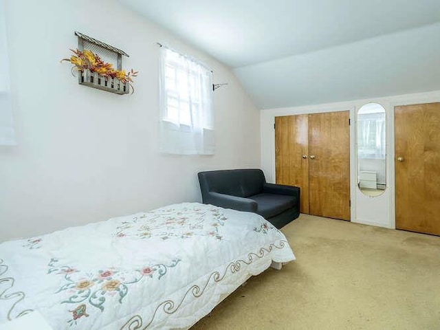 44 Glenwood Rd, Glen Head, NY 11545 - bedroom with lofted ceiling, light carpet, and a closet