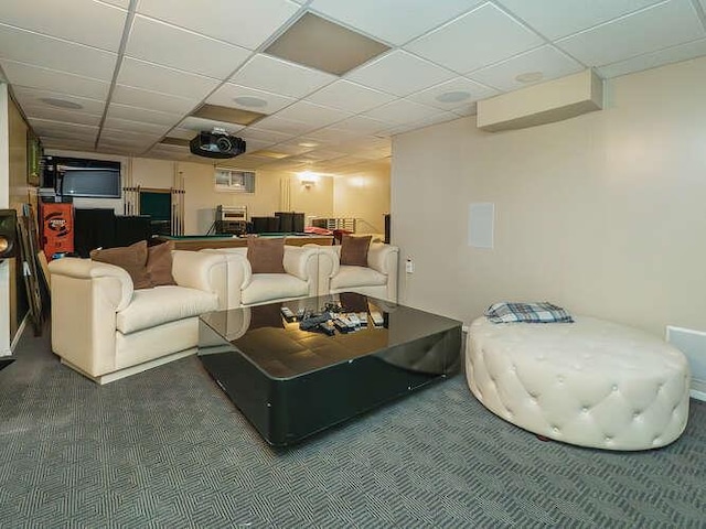 44 Glenwood Rd, Glen Head, NY 11545 - carpeted living room with a drop ceiling