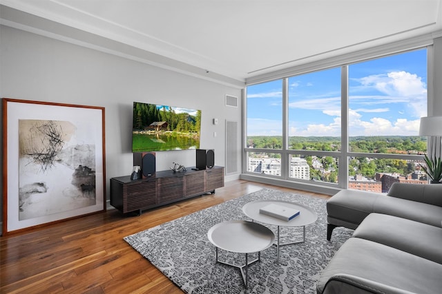 5 Renaissance Sq Unit 23B, White Plains, NY 10601 - living room featuring floor to ceiling windows and wood finished floors