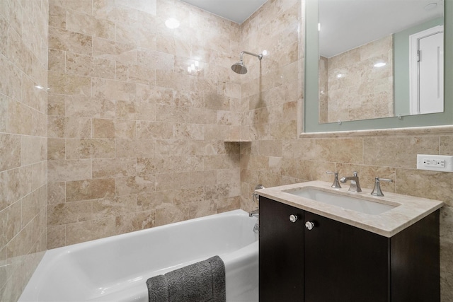 5 Renaissance Sq Unit 23B, White Plains, NY 10601 - full bathroom with vanity, tub / shower combination, and tile walls