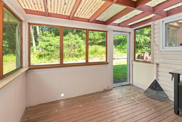 29 Ravenwood Dr, Kings Park, NY 11754 - unfurnished sunroom with hardwood / wood-style flooring and a wooden deck