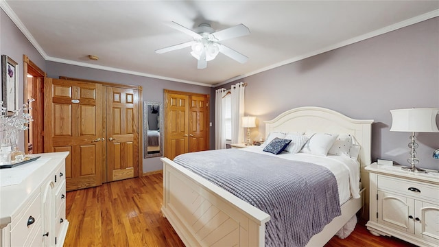 81 Avondale Rd, Yonkers, NY 10710 - bedroom with light wood-style floors, crown molding, and a ceiling fan