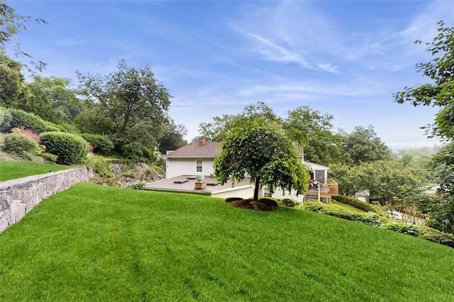 81 Avondale Rd, Yonkers, NY 10710 - view of green lawn featuring a patio and a deck