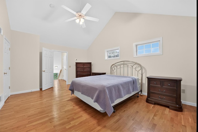 28 Winhaven Ct Unit 20, Highland Falls, NY 10928 - bedroom with high vaulted ceiling, light wood finished floors, and a ceiling fan