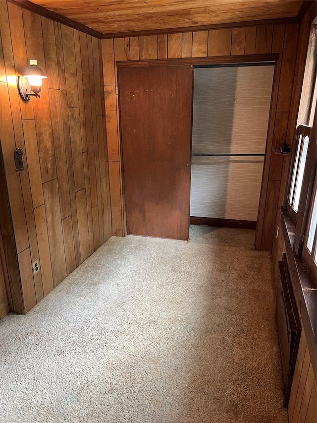 8 Alexine Ave, East Rockaway, NY 11518 - unfurnished bedroom with wood walls, carpet, wood ceiling, a closet, and radiator heating unit