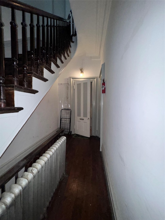 21 Jefferson St, Brooklyn, NY 11206 - hallway featuring radiator heating unit, wood finished floors, and stairs