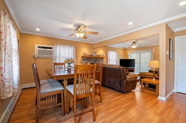 37 Swan Ln, Levittown, NY 11756 - dining space with baseboard heating, healthy amount of natural light, ceiling fan, recessed lighting, and ornamental molding