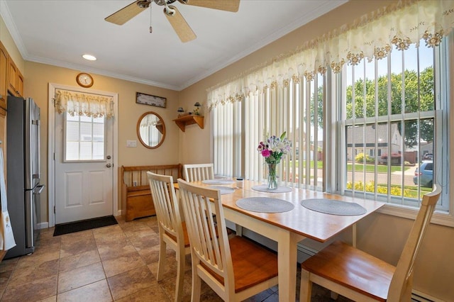 37 Swan Ln, Levittown, NY 11756 - dining room with a ceiling fan and ornamental molding