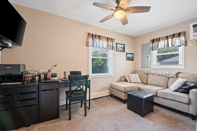 37 Swan Ln, Levittown, NY 11756 - living room featuring healthy amount of natural light, ceiling fan, and light colored carpet