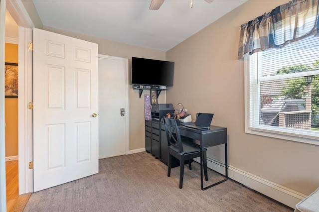 37 Swan Ln, Levittown, NY 11756 - home office with ceiling fan, vaulted ceiling, and baseboard heating