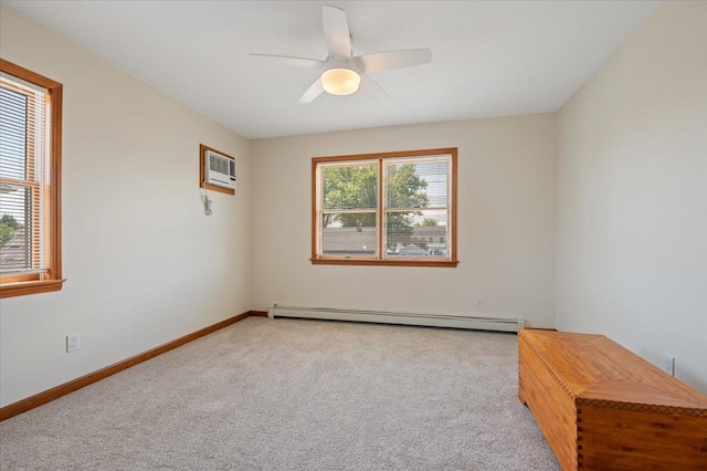 37 Swan Ln, Levittown, NY 11756 - carpeted empty room featuring baseboard heating, a wall mounted AC, and ceiling fan