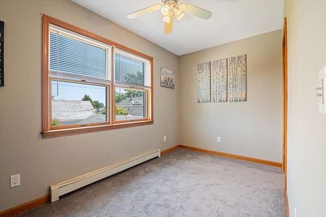 37 Swan Ln, Levittown, NY 11756 - empty room with a baseboard radiator, carpet floors, and ceiling fan