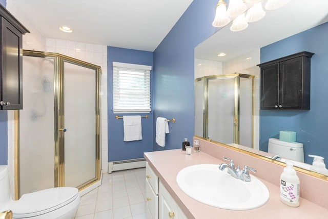 44 Croft Ln, Smithtown, NY 11787 - bathroom featuring toilet, a baseboard radiator, tile patterned floors, and vanity