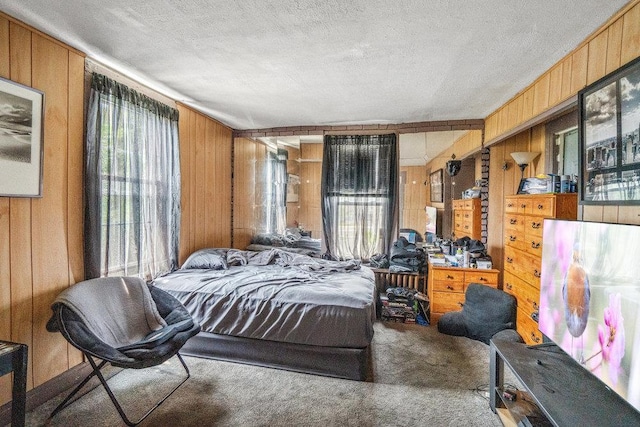 227 N Railroad Ave, Babylon, NY 11702 - bedroom with wood walls, carpet, and a textured ceiling