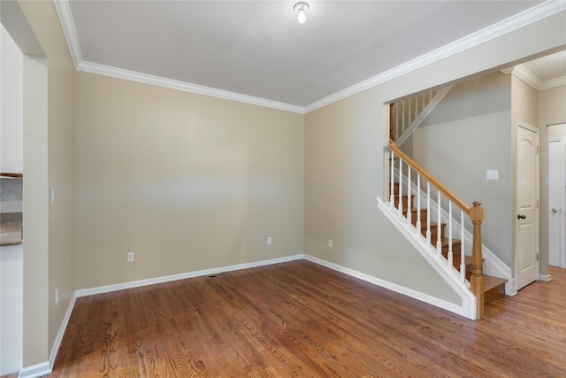 38 Woodside Knolls Dr, Middletown, NY 10940 - unfurnished living room featuring ornamental molding, stairway, and wood finished floors