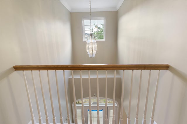 38 Woodside Knolls Dr, Middletown, NY 10940 - stairway featuring crown molding and a chandelier