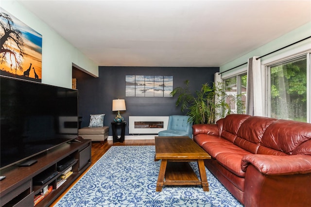 52 Newkirk Rd, Yonkers, NY 10710 - living room featuring wood finished floors and a glass covered fireplace