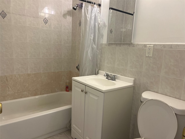 55-05 98th St, Corona, NY 11368 - bathroom with vanity, shower / bath combo with shower curtain, and tile walls