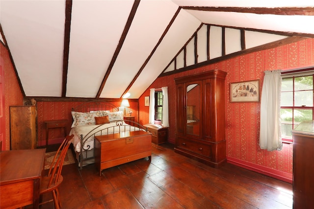 bedroom with wallpapered walls and wood-type flooring