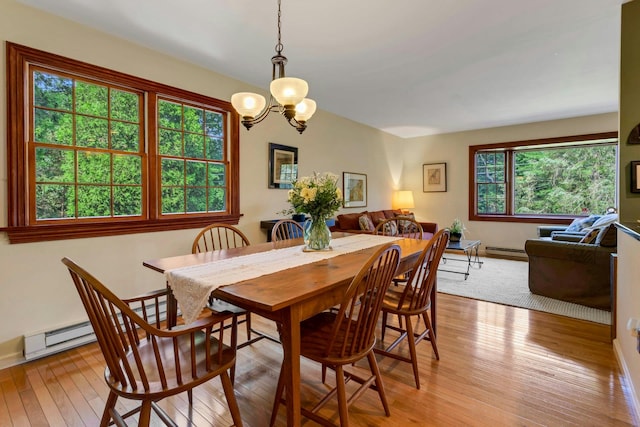 38 Sunset Dr, Brewster, NY 10509 - dining space with light wood-style flooring, a chandelier, and a baseboard radiator