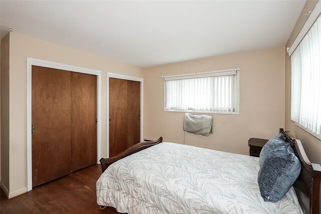 6 Pequot Ave, Port Washington, NY 11050 - bedroom with wood finished floors, two closets, and multiple windows