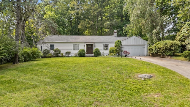5 Ridgeview Dr, Pleasantville, NY 10570 - ranch-style home featuring a front yard, a garage, and a chimney