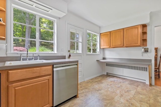 5 Ridgeview Dr, Pleasantville, NY 10570 - kitchen featuring dishwasher, open shelves, and radiator heating unit