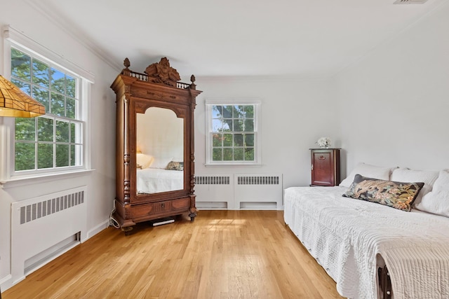 5 Ridgeview Dr, Pleasantville, NY 10570 - bedroom with radiator heating unit, crown molding, multiple windows, and light wood finished floors