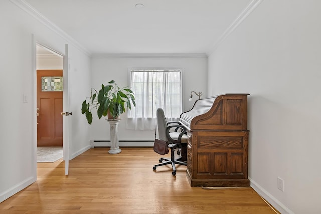 5 Ridgeview Dr, Pleasantville, NY 10570 - office space with baseboard heating, ornamental molding, and light wood-style floors