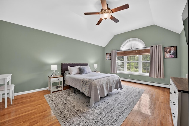 2 SE Ct, Wallkill, NY 12589 - bedroom with a baseboard radiator, lofted ceiling, light wood-style floors, and a ceiling fan