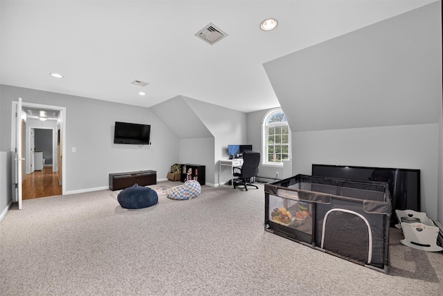 2 SE Ct, Wallkill, NY 12589 - carpeted bedroom featuring vaulted ceiling, recessed lighting, and an office area