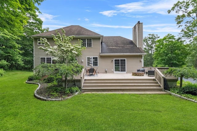2 SE Ct, Wallkill, NY 12589 - back of house with a chimney, an outdoor hangout area, a yard, and a wooden deck