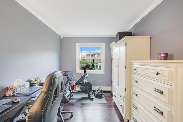 460 Old Town Rd Unit 10A, Port Jefferson Station, NY 11776 - office area with ornamental molding and dark wood-type flooring