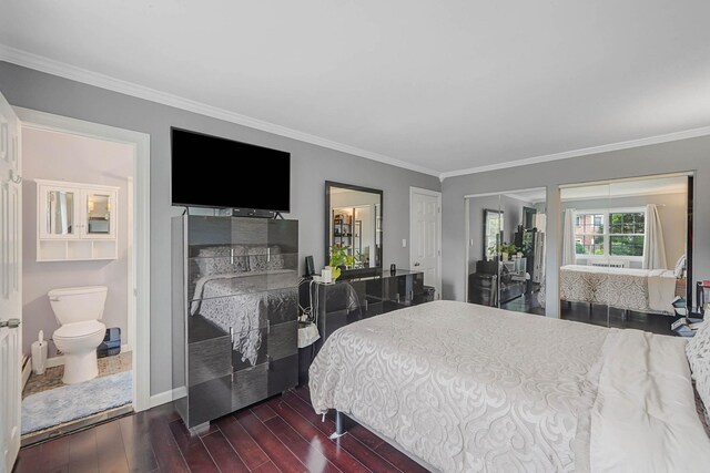 460 Old Town Rd Unit 10A, Port Jefferson Station, NY 11776 - bedroom featuring crown molding, dark wood-style floors, and a fireplace