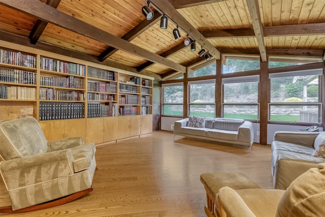 78 College Rd, Monsey, NY 10952 - sitting room featuring track lighting, wooden ceiling, and wood finished floors