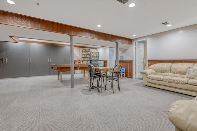 78 College Rd, Monsey, NY 10952 - carpeted living room with pool table, wainscoting, and recessed lighting