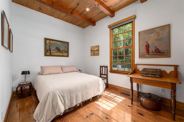 215 Hillcrest Dr N, Orient, NY 11957 - bedroom featuring a wooden ceiling with exposed beams and wood-type flooring