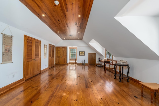 215 Hillcrest Dr N, Orient, NY 11957 - additional living space with vaulted ceiling, plenty of natural light, wood-type flooring, wood ceiling, and recessed lighting