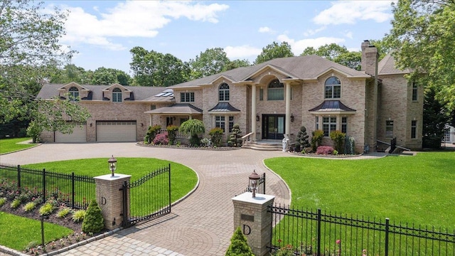 135 Millet St N, Dix Hills, NY 11746 - view of front facade featuring curved driveway and a chimney