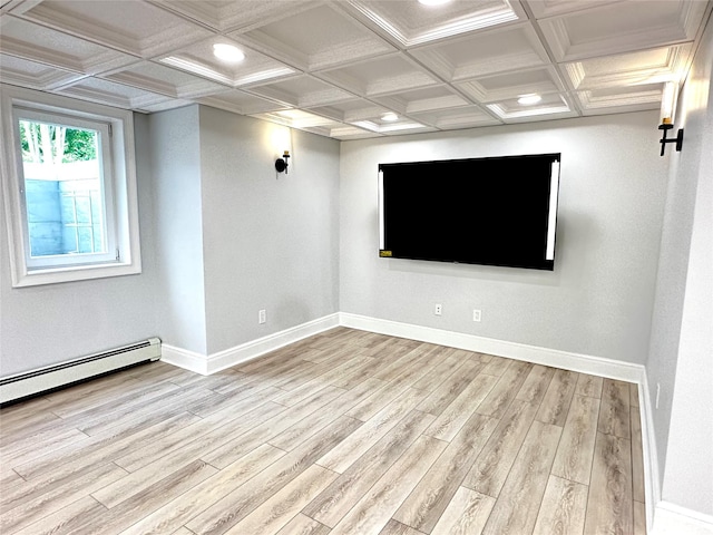 1 Ada Ln, East Setauket, NY 11733 - unfurnished room with light wood-type flooring, a baseboard radiator, and coffered ceiling
