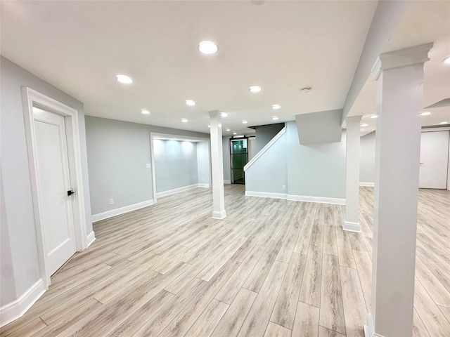 1 Ada Ln, East Setauket, NY 11733 - finished basement with light wood-style flooring, recessed lighting, and stairs