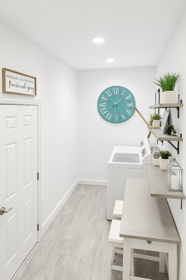 1 Ada Ln, East Setauket, NY 11733 - laundry area featuring washing machine and dryer, wood finished floors, and recessed lighting
