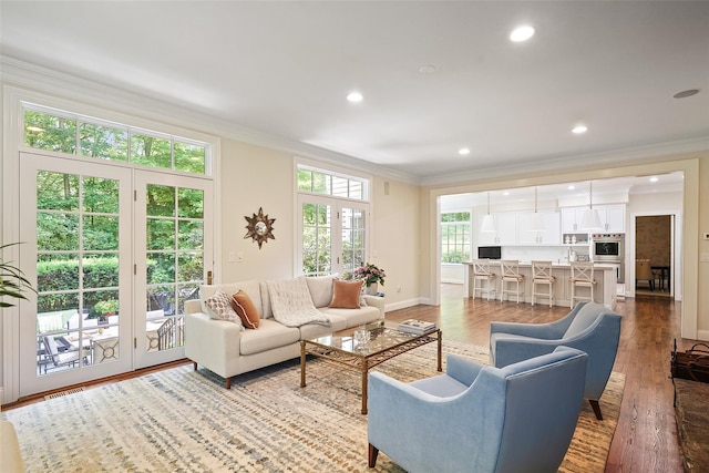 28 Stone Paddock Pl, Bedford, NY 10506 - living area featuring crown molding, wood finished floors, and recessed lighting