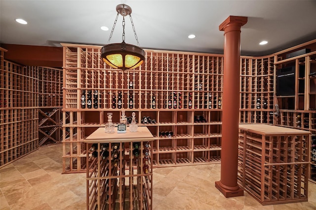 28 Stone Paddock Pl, Bedford, NY 10506 - wine area featuring recessed lighting and ornate columns