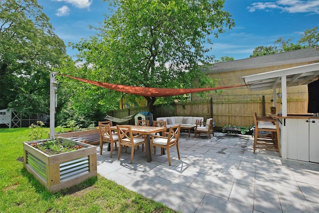 6 Zebra Rd, Rocky Point, NY 11778 - fenced backyard featuring outdoor lounge area and a patio