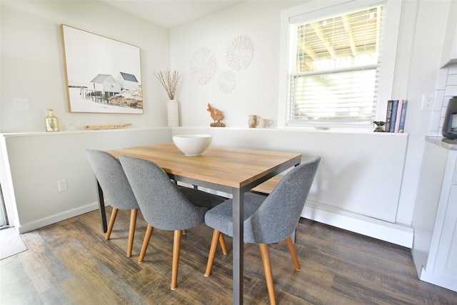 6 Zebra Rd, Rocky Point, NY 11778 - dining room featuring a baseboard radiator and dark wood finished floors